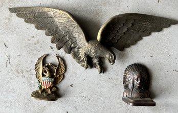 BRASS WALL MOUNTED EAGLE & BRASS BOOKENDS