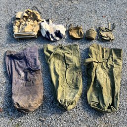 VINTAGE MILITARY DUCK CAVAS DUFFLE BAGS, AMMO POUCH, BOY SCOUTS HIKING BACKPACK