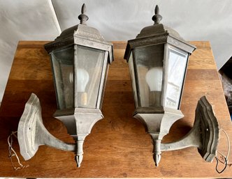 PAIR OF WALL MOUNTED OUTDOOR LANTERN SCONCES,