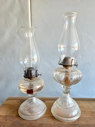 2 ANTIQUE OIL LAMPS WITH HURRICANES