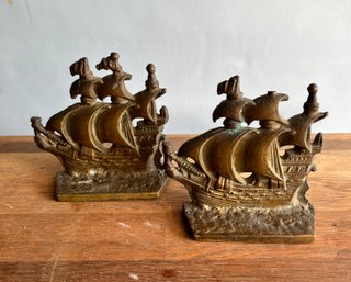 PAIR OF BRASS SHIP BOOKENDS