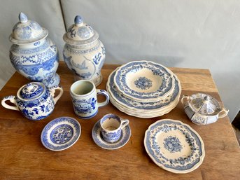Group Of Blue And White China / Transferwear