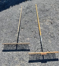 2 Large Rakes With Wooden Teeth