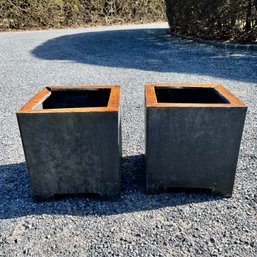Pair Of Oxidized / Rusty Metal Planters