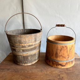 2 Vintage Wooden Buckets / Pails