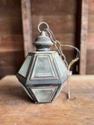 Vintage Bevelled Glass Hanging Hall Lantern / Lighting Fixture