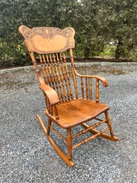 Vintage Carved Oak Porch Rocking Chair