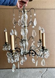 Vintage Glass Chandelier With Drops