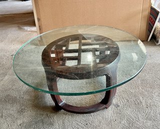 Asian Style Glass Top Circular Coffee Table
