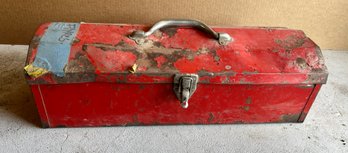 Red Metal Tool Box With Tools (pliers)