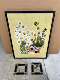 Floral Group Of Wall Hangings And Embroidery