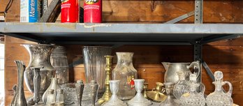 Shelf Of Random Vintage Glass & Metal Items
