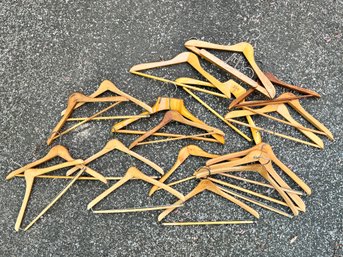 ASSORTED LOT OF WOOD HANGERS, MOSTLY VINTAGE