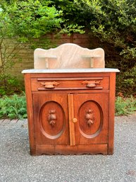 ANTIQUE WASH STAND W/ CABINET W/CARRERA MARBLE TOP