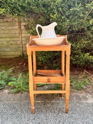 VINTAGE PINE WASHSTAND WITH IRONSTONE BOWL & PITCHER