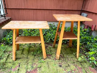 2 VINTAGE TABLES, PLANT STAND, SIDE TABLE