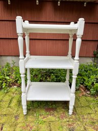 3 TIERED WOOD SHELF, PAINT DECORATED WHITE