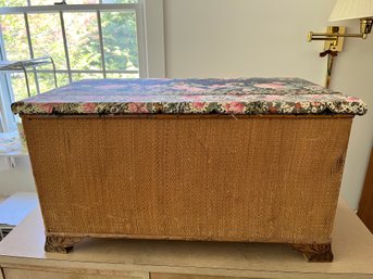 VINTAGE FOOTED CHEST PARTIALLY UPHOLSTERED