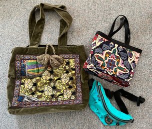 BAGS, INCLUDING FANNY PACK, HOME-MADE VELVET PATCHWORK TOTE, SMALL TOTE