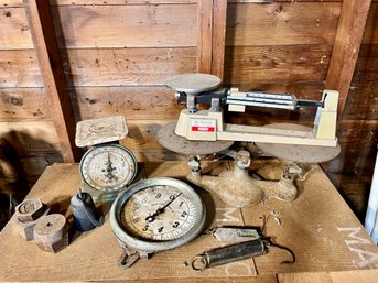 GROUP OF ANTIQUE / VNTG SCALES, WEIGHTS