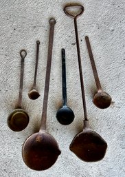 LOT OF CAST IRON, HAND FORGES LADLES, SPOONS