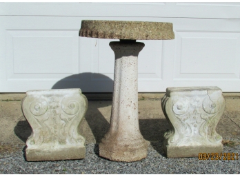 Cement Bird Bath And Bench Supports