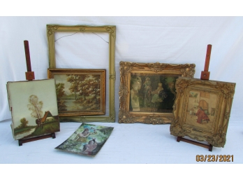 Lot Of Oil Paintings, Including One On Leather