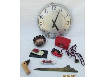 Lot Of Vintage Items, Including Ship Lighter And Wall Clock