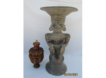 Carved Tribal Figural Bowl / Stand And Carved Wood Decoration
