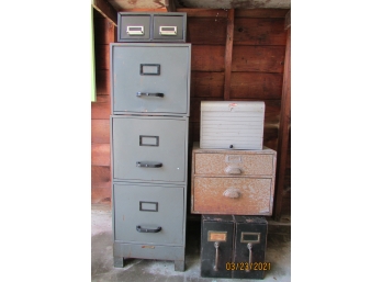 Lot Of Vintage Industrial Metal File Cabinets / Drawers