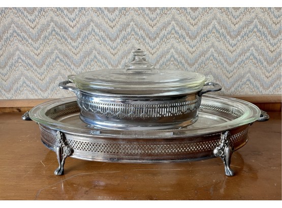 2 Casserole Dishes With Metal Caddy Server