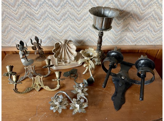 Group Metal Floral Figural Items Inc. Sconce, Candlesticks, Candelabras Etc.