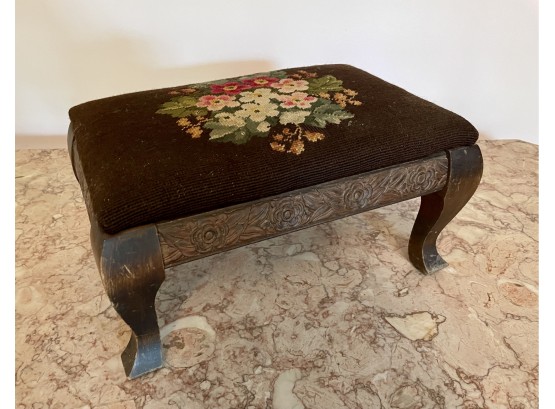 Vintage Needlepoint Floral Design Footstool