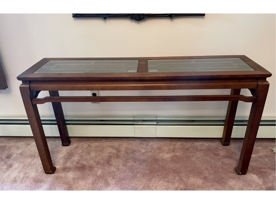 Asian Style Glass Top Wood Sofa Table / Console