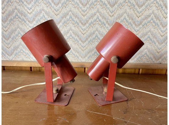 Pair Vintage Red Metal Spot Lamps
