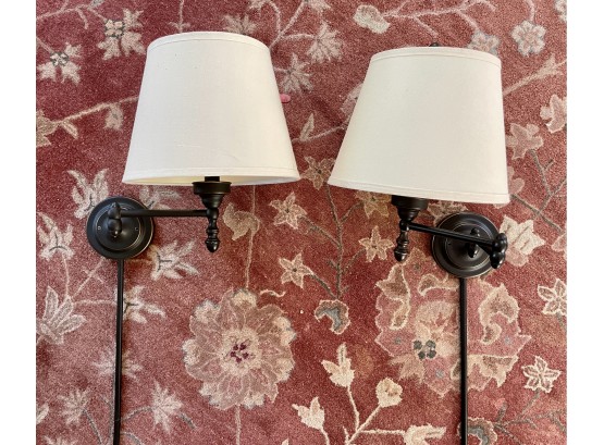Pair Wall Mounted Sconces With Bent Adjustable Arms