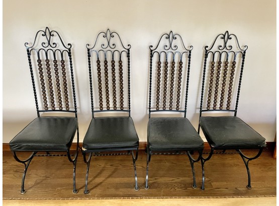 4 Wrought Iron & Wood Side Chairs
