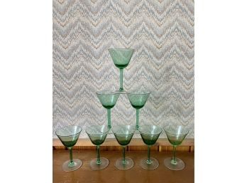 8 Green Glass Champagne Coupes
