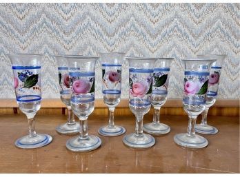 8 Hand Blown & Paint Decorated Glass Cordials