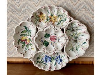 Large Italian Ceramic Floral Decorated Sectional Serving Dish