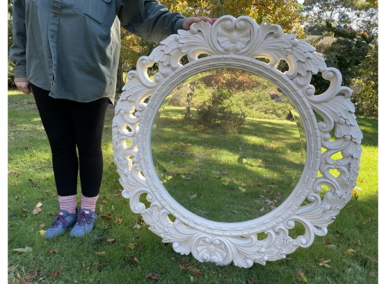 Colossal Size Ornate White Circular Mirror