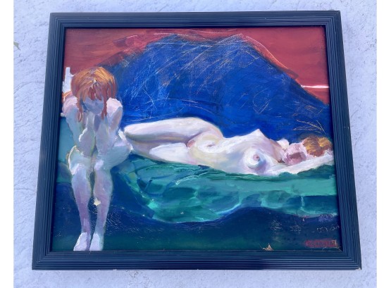 Catherine Drabkin Signed Oil On Canvas '2 Female Nudes'