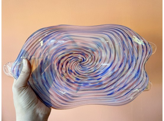Vintage Murano Glass Blue, Pink And Gold Swirl Dish
