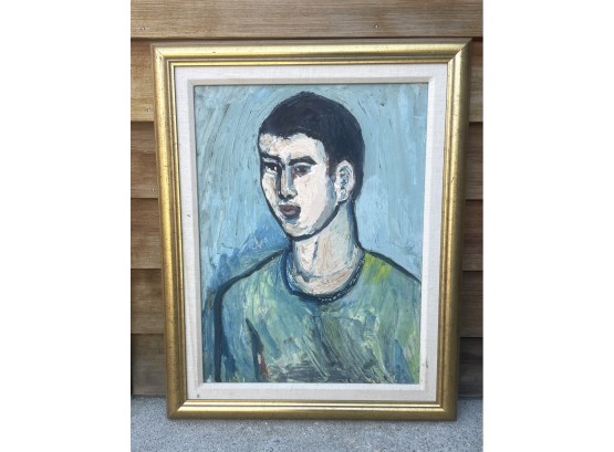 Oil On Canvas Portrait Of A Boy In Blue