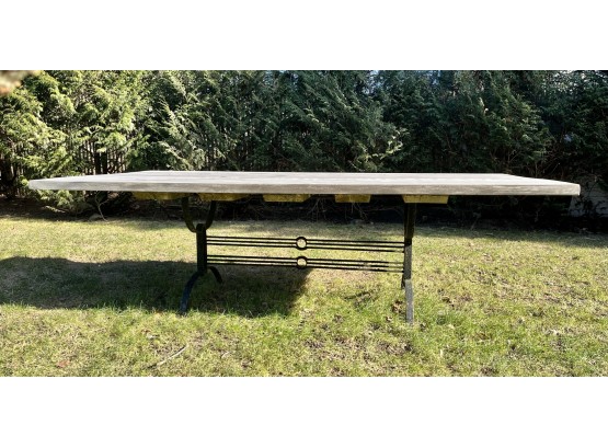 8' Farmhouse Dining Table Wood With Iron Base