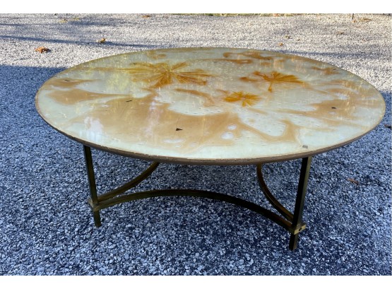 Unique  French Circular Coffee Table With Brass Base