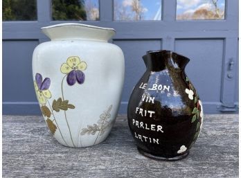 Belleek Vase &  French Glazed Terracotta Jug