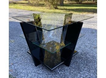 2 Tier Lacquered Wood And Glass Coffee Table