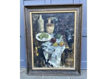 Midlenburg Signed Oil On Canvas Painting, Still Life With Pears