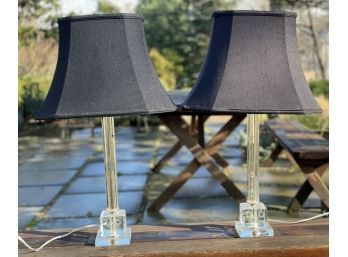 Elegant Pair Of Etched Glass Lamps